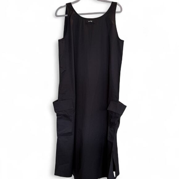 Tank Shift Apron Midi Dress by WE-AR4 Black Minimalist Oversized Pockets L - Picture 4 of 6